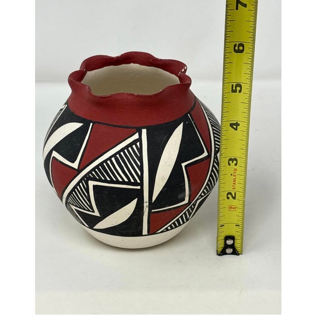 Vintage Acoma Pueblo Polychrome Pottery Jar by M. Chino – Hand Painted Geometric Olla Vase For Sale - Image 4 of 6