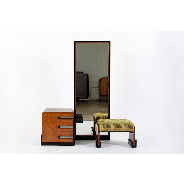 Antique Art Deco Wood Vanity Mirror & Stool by Donald Deskey for Widdicomb 1930s For Sale - Image 17 of 18