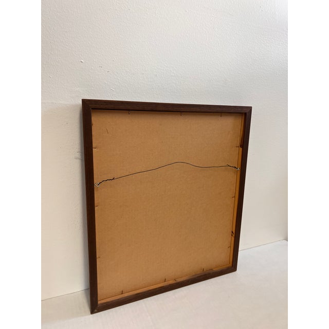 1970s Vintage Mid Century Modern Batik Style Abstract Framed Painting Landscape For Sale - Image 9 of 9