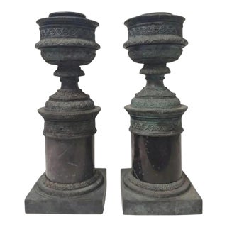 Vintage Maitland - Smith Bronze and Marble Hurricane Candle Holder ~ a Pair For Sale