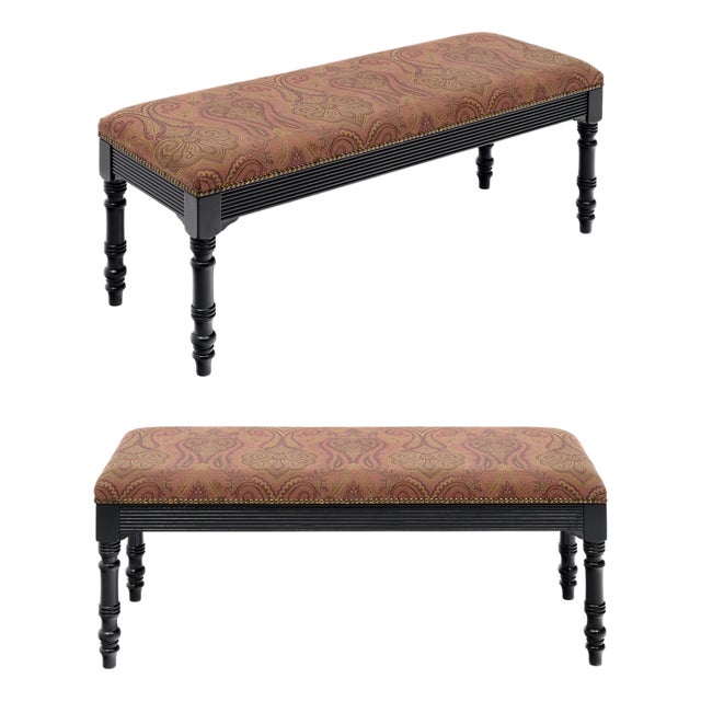 Pair of French Napoleon III Style Mahogany Upholstered Storage Benches, Circa 1900 For Sale