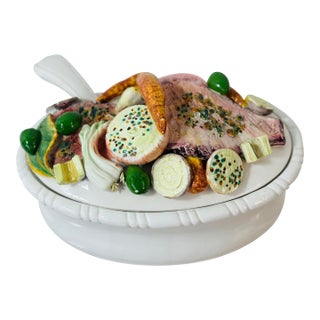 Vintage Italian Magelica Soup Tureen For Sale