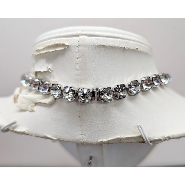 Metal Vintage 1980s Signed Alexis Kirk Rhodium Plated Clear Rhinestone Bib Necklace For Sale - Image 7 of 9