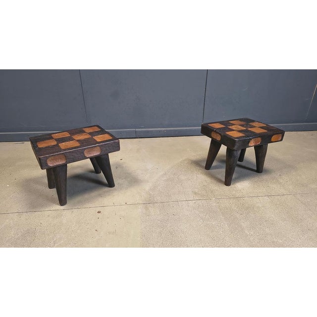 Vintage Rustic Wooden Stools, 1960s, Set of 2 For Sale - Image 12 of 13