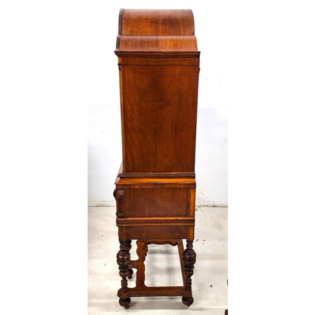 Antique China Cabinet in Walnut by Hellam Furniture Co 1920s Rolling For Sale - Image 11 of 13