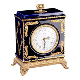 French Mignon Limoges Style Porcelain Mantel Clock, 1970s For Sale