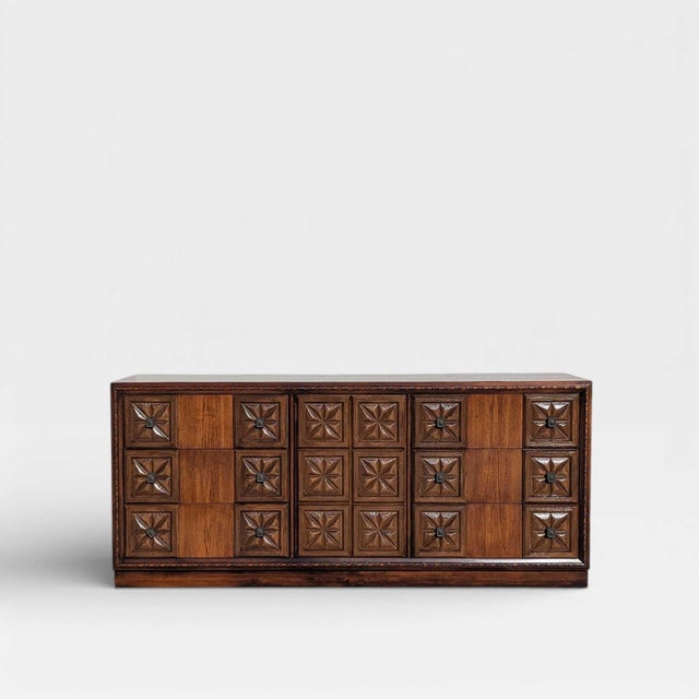 1970s Brutalist Lowboy Dresser With Sculptural Geometric Facade For Sale - Image 9 of 18