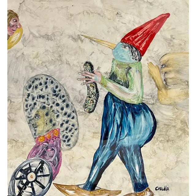 Off-white Ramon Carulla, Cuban Art Abstract Oil Painting Latin American Ramon Carulla Surrealist Folk Art For Sale - Image 8 of 14