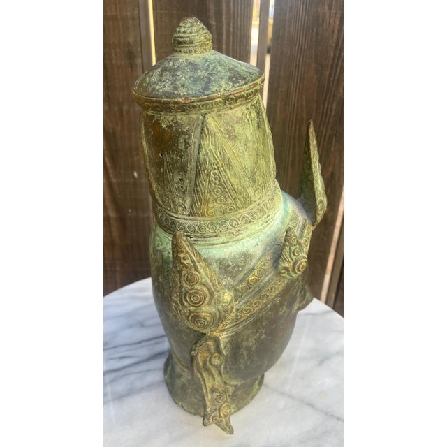 1910s 100-Year-Old Antique Thai Buddha Head Cast Metal Sculpture With Verdigris Patina For Sale - Image 5 of 9