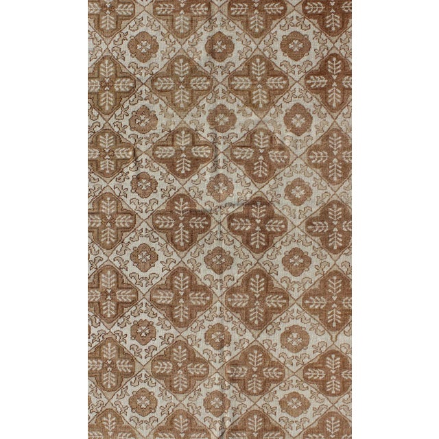 All-Over Blossom and Palmette Design Vintage Turkish Oushak Rug in Brown Tones For Sale - Image 4 of 8