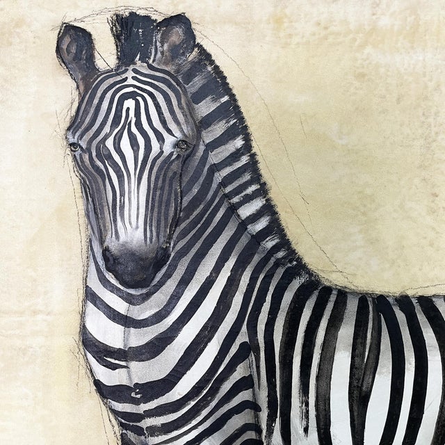 Etiennette Johan, Zebra, 1930s, Mixed Media on Canvas For Sale - Image 3 of 9