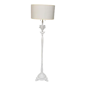 Vintage Sirmos Rams Head White Painted Wood and Original Brass Fittings Floor Lamp Restored