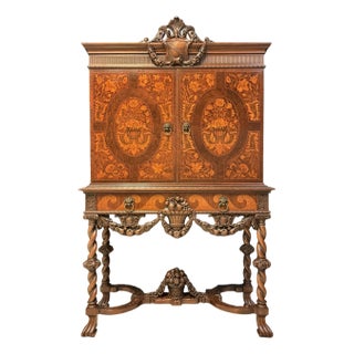 Early 20th Century Empire Mfg. Co. Victorian Revival Marquetry Cabinet With Barley Twist Legs For Sale