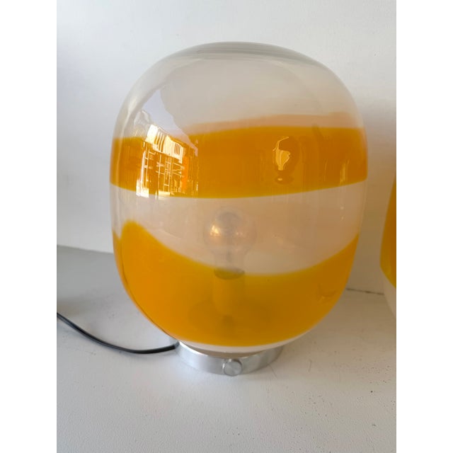 Pair of Murano Glass Orange White Smoke Saturn Lamps. Italy, 1970s For Sale - Image 10 of 13
