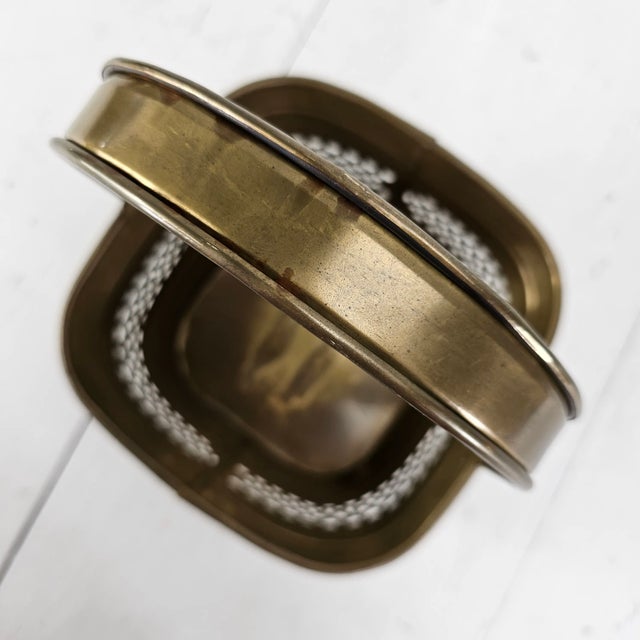 1970s 1970’s Indian Solid Brass Pierced Square Basket With Ribbed Detail For Sale - Image 5 of 9