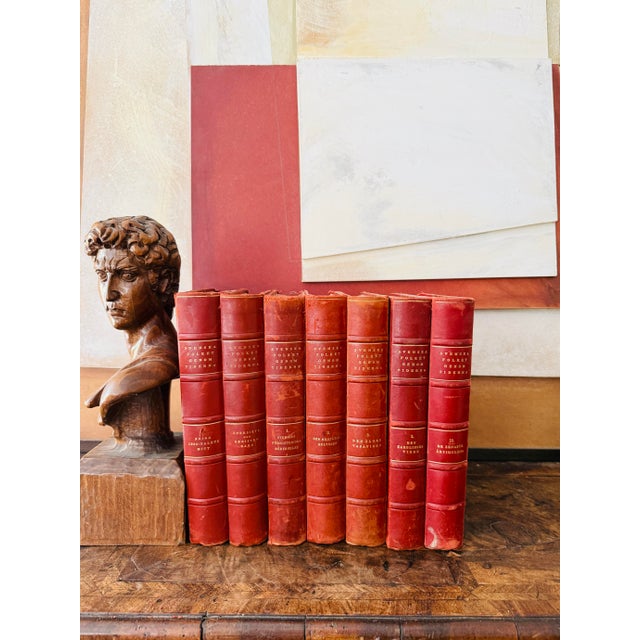 Set of Seven (7) Swedish Leather Books Svenska Folket Genom Tiderna Decorative Stack For Sale In Chicago - Image 6 of 12