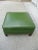 Mid-Century Modern 50s Square Olive Green Vinyl Footstool Brass Tacks and Casters For Sale - Image 3 of 11
