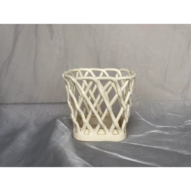 Vintage Woven Lattice Decorative Ceramic Basket Napkin Holder For Sale - Image 10 of 10