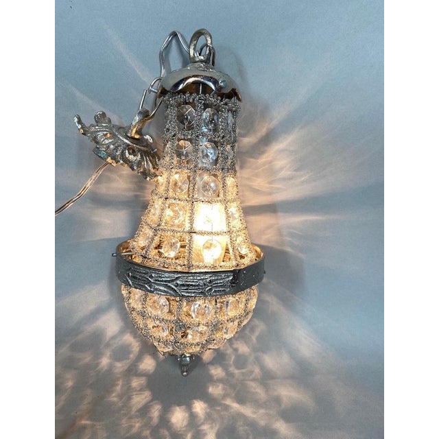 Metal 1980s French Louis XVI Silver Bronze Basket Chandelier 1Pc For Sale - Image 7 of 8
