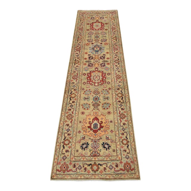 Kazak Runner 2’8” X 9’8” Beige Wool Traditional Hand-Knotted Oriental Rug For Sale