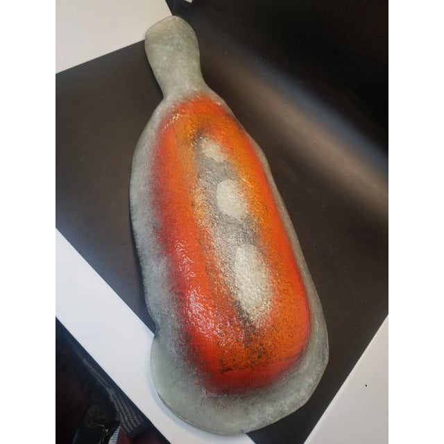 Vintage Handmade Fused Glass Platter, Unusual Shape with bright orange and yellow motif.