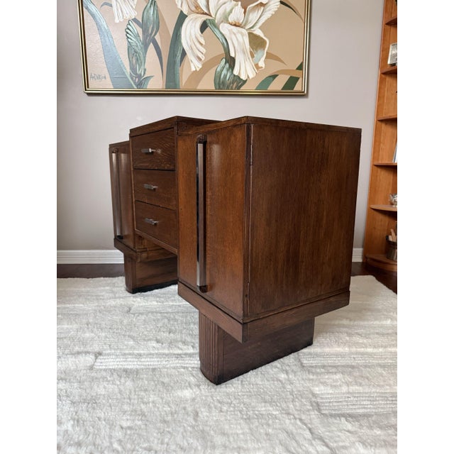 Antique Art Deco Oak Credenza Sideboard / Stepped Buffet Cabinet For Sale - Image 15 of 17