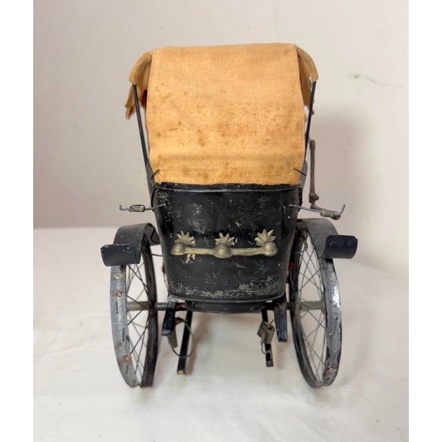 Black Antique 19th Century Handmade Mixed Media Tole Running Rickshaw Mini Sculpture For Sale - Image 8 of 18