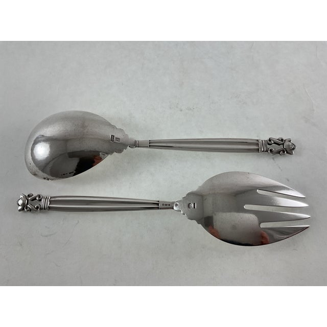 1970s 1970s Georg Jensen Sterling Silver Serving Spoon & Fork, Acorn For Sale - Image 5 of 10
