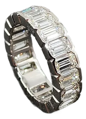 5.18 Ct Emerald Cut Half Bezel Set Diamond Eternity Ring Size 5.5