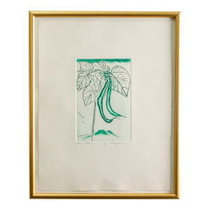 1982 Vintage Original Etching Titled "String Beans" Signed by Japanese Artist Mayumi Oda