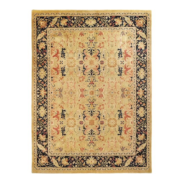 Mogul Collection Hand-Knotted Area Rug - Green 9' 2" x 12' 4" For Sale