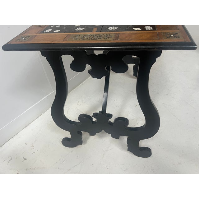 Brown Ceremonial Table in Blackened Wood with Marquetry Top, Spain, 19th Century For Sale - Image 8 of 18