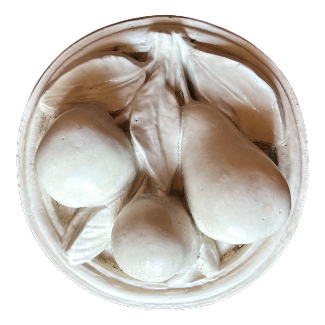 Vintage Plaster Fruit Relief Plaque Italian Neoclassical Style 8” After Bunny Williams Home For Sale