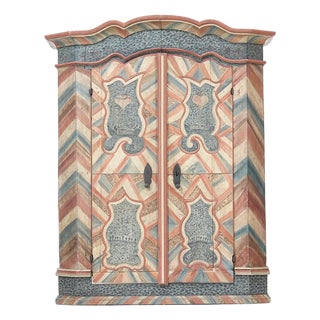 Rustic Farmhouse Folk Art Painted Bridal Cabinet, 1784 For Sale