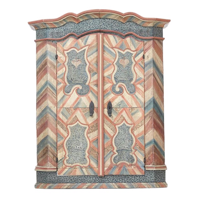 Rustic Farmhouse Folk Art Painted Bridal Cabinet, 1784 For Sale