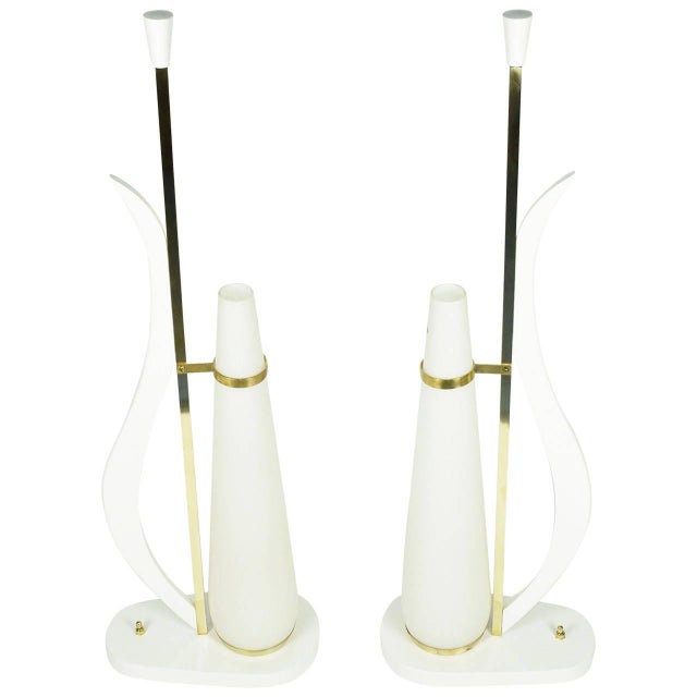 Experience the elegance of mid-century modern design with this special pair of Italian glass table lamps from circa20c....