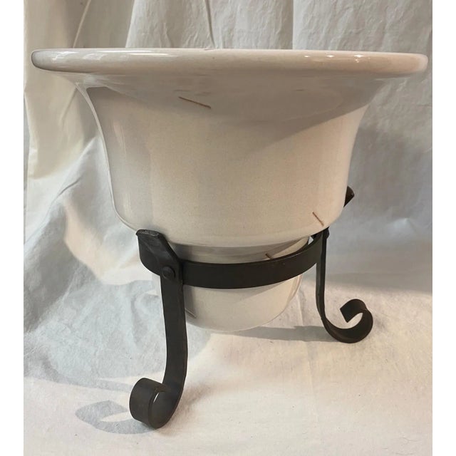 1980s Vintage Cachepot Planter Cream Color on Metal Base For Sale - Image 5 of 8