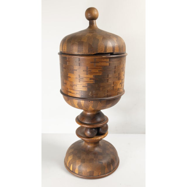 Modern Early 20th Century Folk Art Parquetry Turned Wood Centerpiece Chalice For Sale - Image 3 of 18