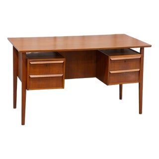 1960s Danish Modern Teak Double Sided Floating Desk For Sale