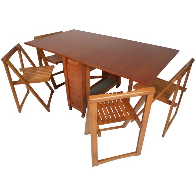 Mid 20th Century Romanian Drop Leaf Dining Table With Stow Away 4 Chairs Chairish