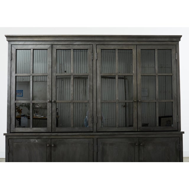 Industrial Style Zinc Metal Wrapped Glass Door Bookcase For Sale - Image 4 of 18