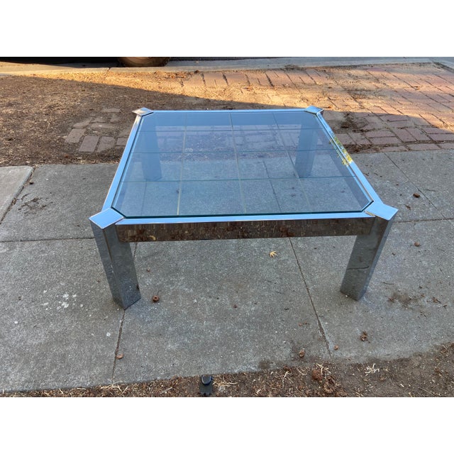 Vintage Mid Century Modernist Chrome Glass Coffee Table Milo Baughman Style For Sale - Image 17 of 18