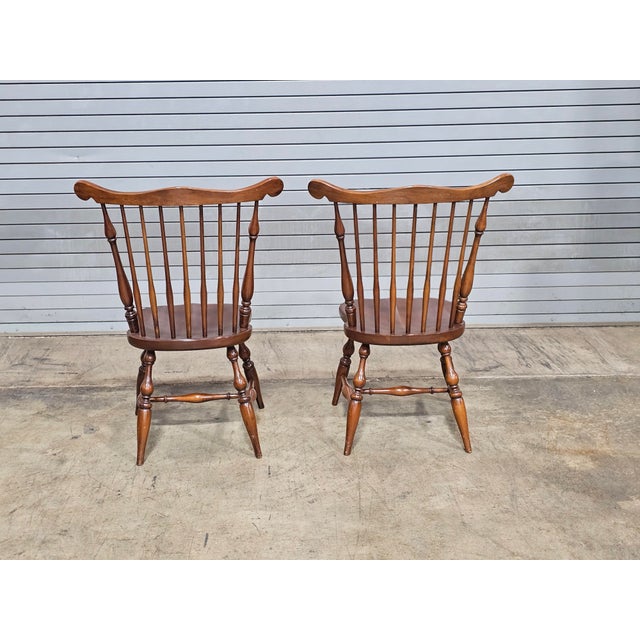 Wood Late 20th Century Pair of Willett Solid Marbelhead Cherry Fan Back Windsor Chairs Made in Usa For Sale - Image 7 of 10