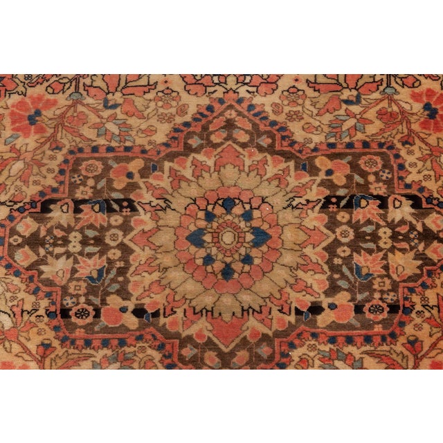 Persian Antique Persian Tabriz Botanic Brown, Pink, Red Handmade Wool Rug For Sale - Image 3 of 4