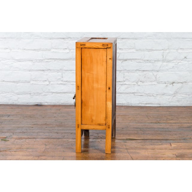 19th Century Chinese Qing Dynasty Small Cabinet with Carved Shelf & Apron For Sale - Image 4 of 13