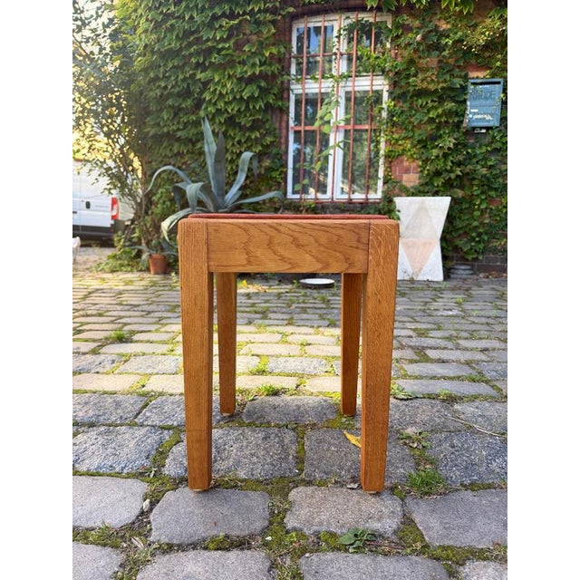 Brown Danish Oak Stool with Red Seat For Sale - Image 8 of 11