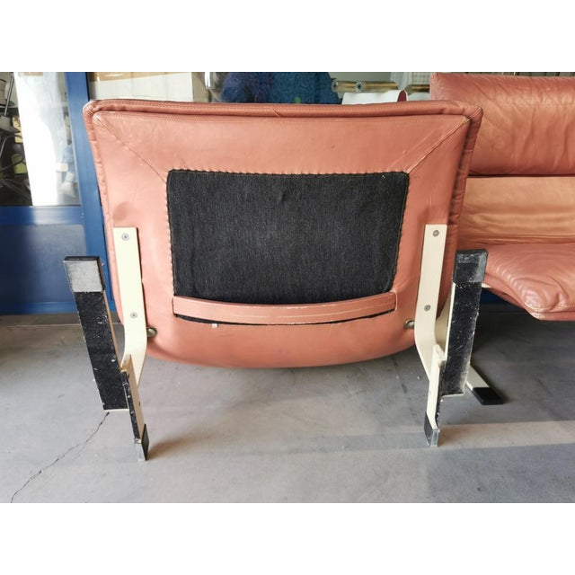 Leather Chairs and Pouf by Giovanni Offredi for Saporiti, 1970, Set of 3 For Sale - Image 6 of 10