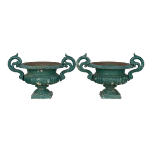Pair of 19th Century French Small Cast Iron Urns