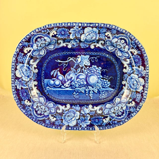 Stubbs & Kent Georgian Cobalt Transferware ‘ Birds and Fruits’ Platter, Circa 1830 For Sale - Image 13 of 13