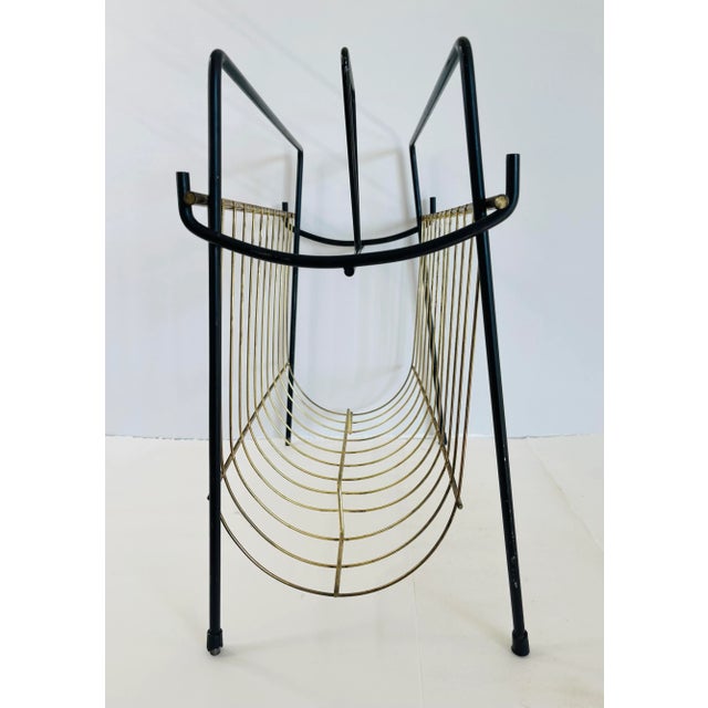 1950s Black & Gold Metal Handled Magazine Rack For Sale - Image 4 of 7